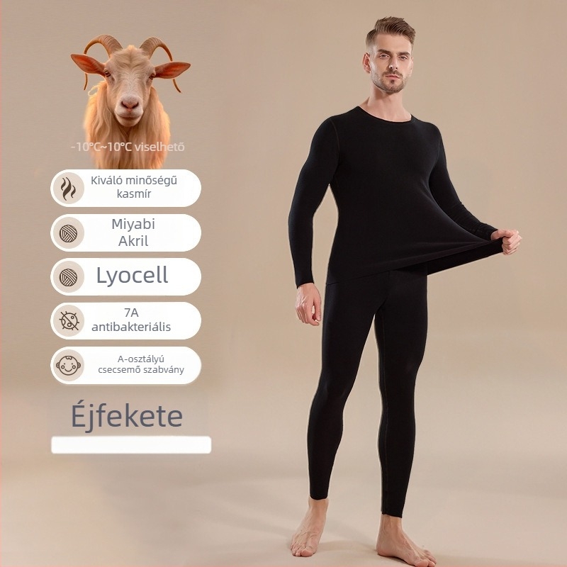 Férfi őszi-téli melegítő szett gyapjú-selyem keverék, 7A antibakteriális, varrat nélküli, meleg felső és nadrág
