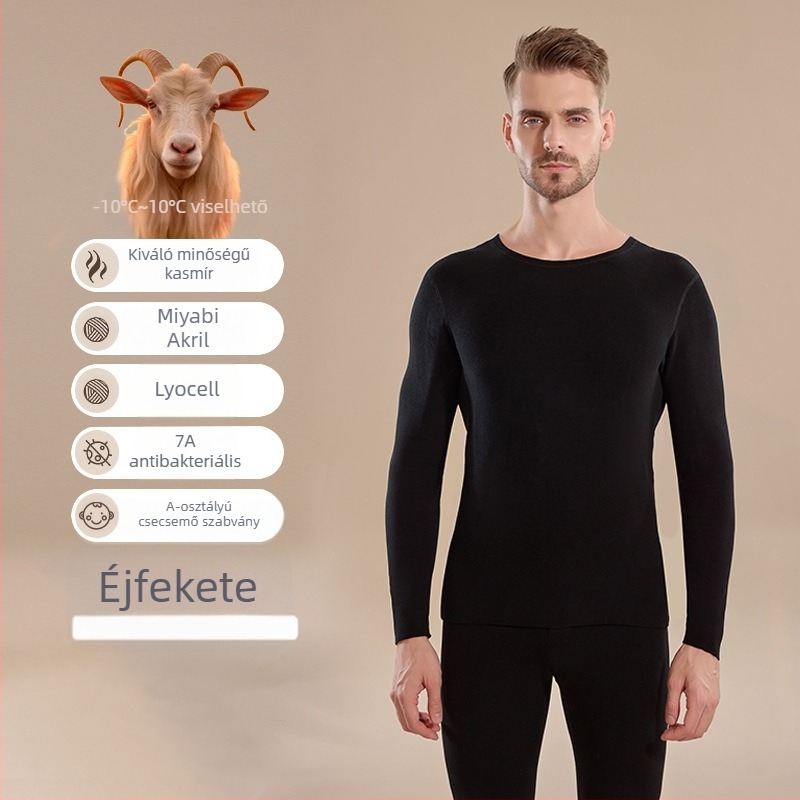 Férfi őszi-téli melegítő szett gyapjú-selyem keverék, 7A antibakteriális, varrat nélküli, meleg felső és nadrág