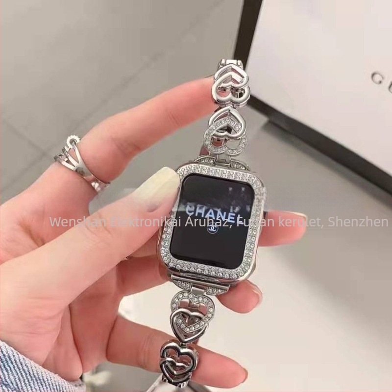 Fém szívlánc óraszíj, 22 mm, kompatibilis Apple Watch, Huawei és Samsung készülékekhez, nőknek