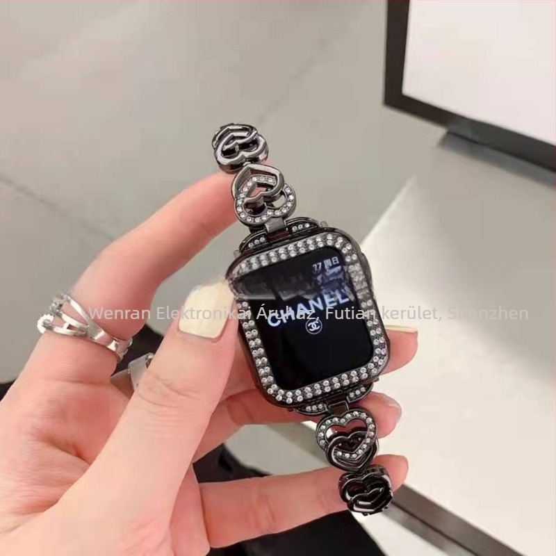 Fém szívlánc óraszíj, 22 mm, kompatibilis Apple Watch, Huawei és Samsung készülékekhez, nőknek