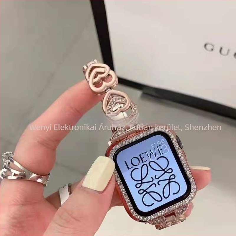 Fém szívlánc óraszíj, 22 mm, kompatibilis Apple Watch, Huawei és Samsung készülékekhez, nőknek