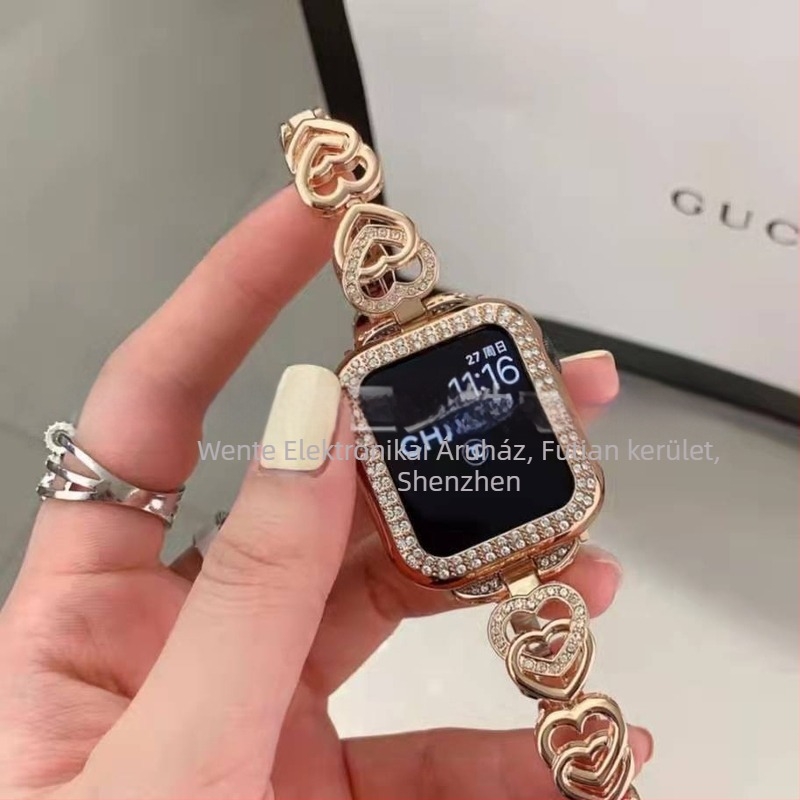 Fém szívlánc óraszíj, 22 mm, kompatibilis Apple Watch, Huawei és Samsung készülékekhez, nőknek