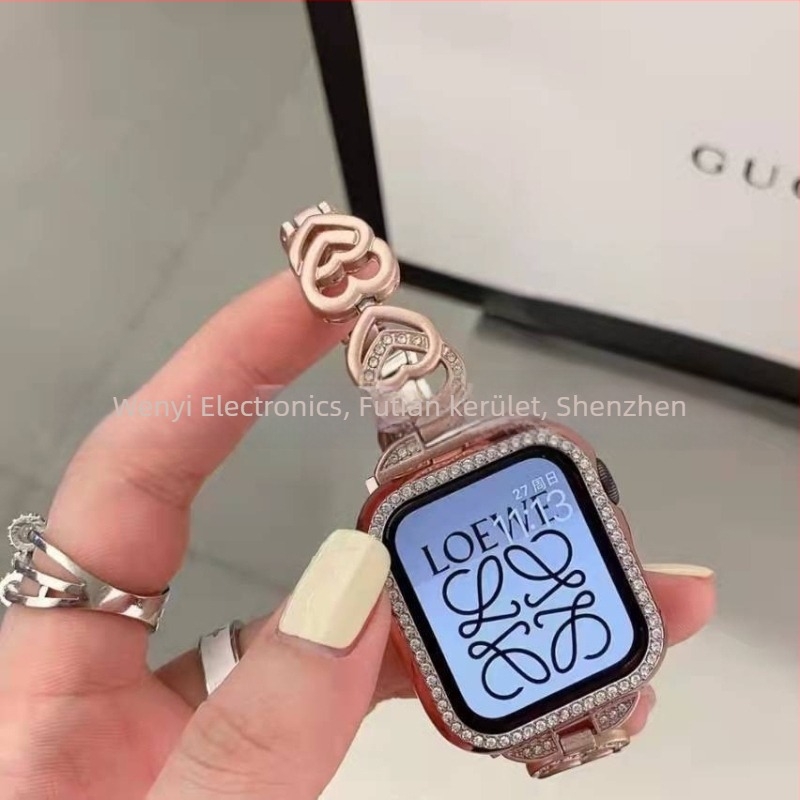 Fém szívlánc óraszíj, 22 mm, kompatibilis Apple Watch, Huawei és Samsung készülékekhez, nőknek