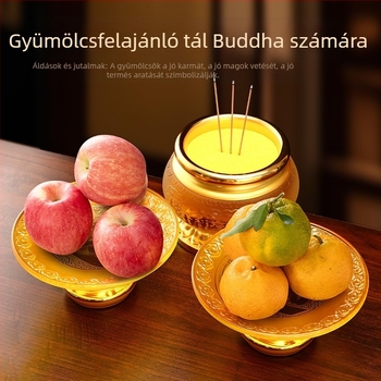 Glazúrozott gyümölcsfelajánló tál buddhista templom oltárára, felajánlásokhoz és tiszteletadáshoz