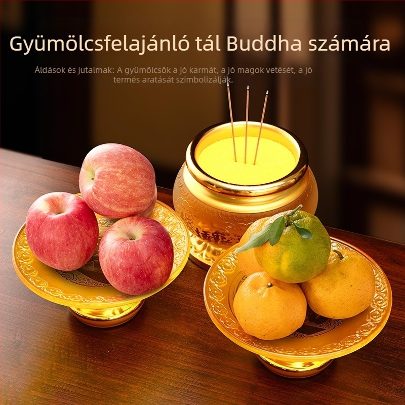 Glazúrozott gyümölcsfelajánló tál buddhista templom oltárára, felajánlásokhoz és tiszteletadáshoz
