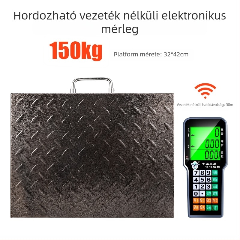 Vezeték nélküli hordozható kereskedelmi elektronikus mérleg, 300 kg kapacitás, kézi, leválasztható, kompakt