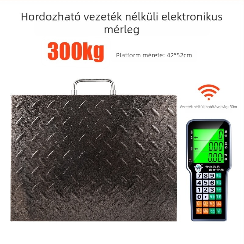 Vezeték nélküli hordozható kereskedelmi elektronikus mérleg, 300 kg kapacitás, kézi, leválasztható, kompakt