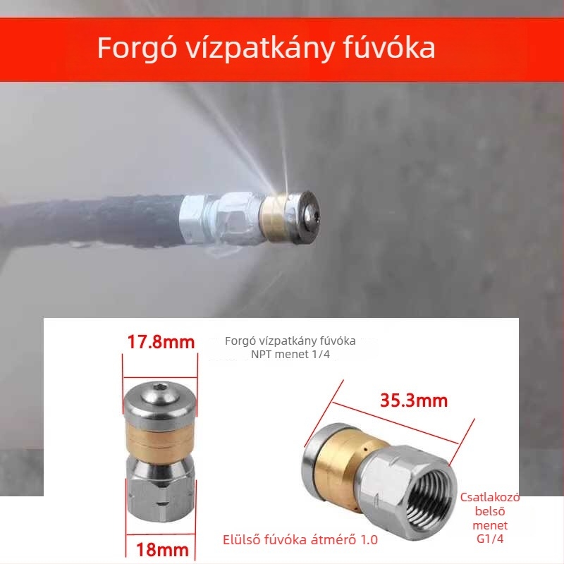 Kompakt magasnyomású csőtisztító eszköz, csövekhez és konyhai lefolyókhoz, tisztítófej kiegészítő