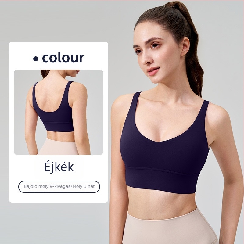 NS Kényelmes sportmelltartó mély V-kialakítással, formázó hatás, jóga és edzés, széles vállpántok, U-s hátsó rész, nőknek