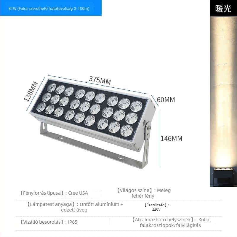 LED kültéri vízálló falikar vetítő lámpa IP65, nagy fényerő, homlokzati megvilágítás