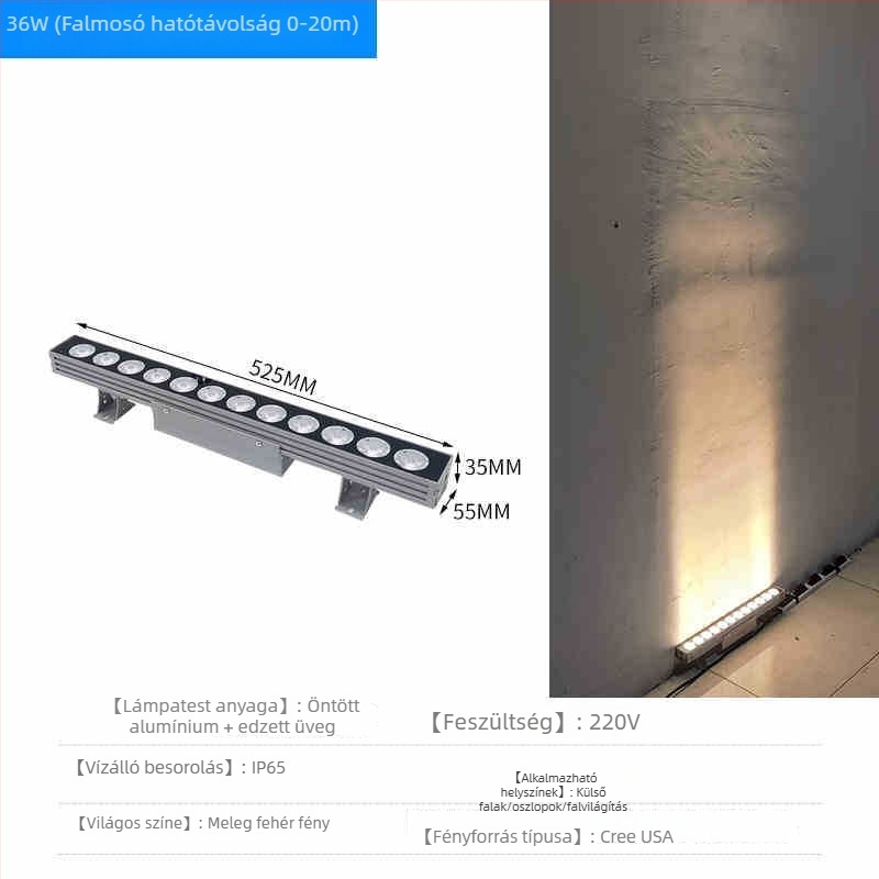 LED kültéri vízálló falikar vetítő lámpa IP65, nagy fényerő, homlokzati megvilágítás