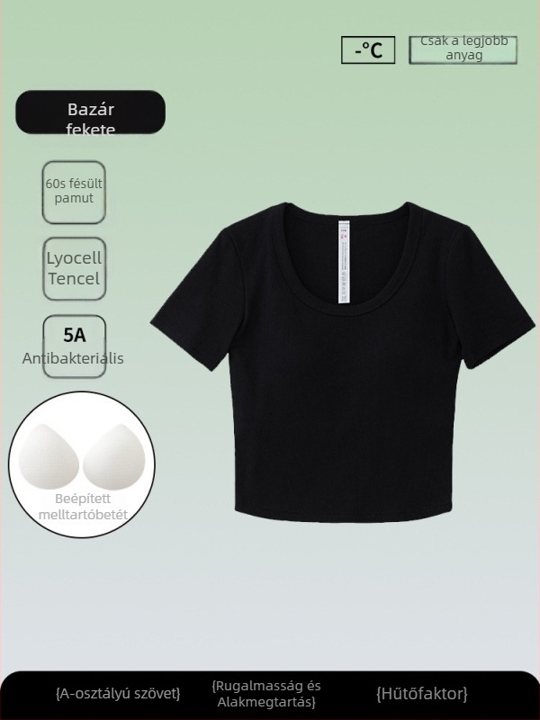 Női antibakteriális rövid ujjú T-shirt, Tencel-pamut keverék, egyszínű, kerek nyakú, karcsú szabás, nyári top