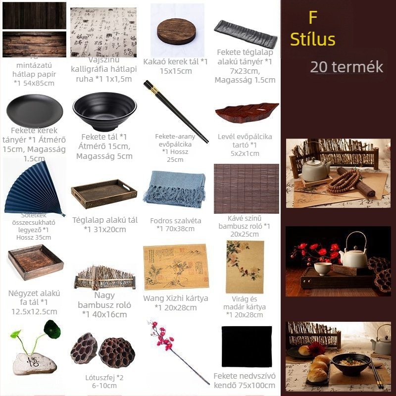Kínai stílusú fotórekvizit-készlet, retro ételfotó hátterű textil és nassolnivalók fotózásához dekorációk