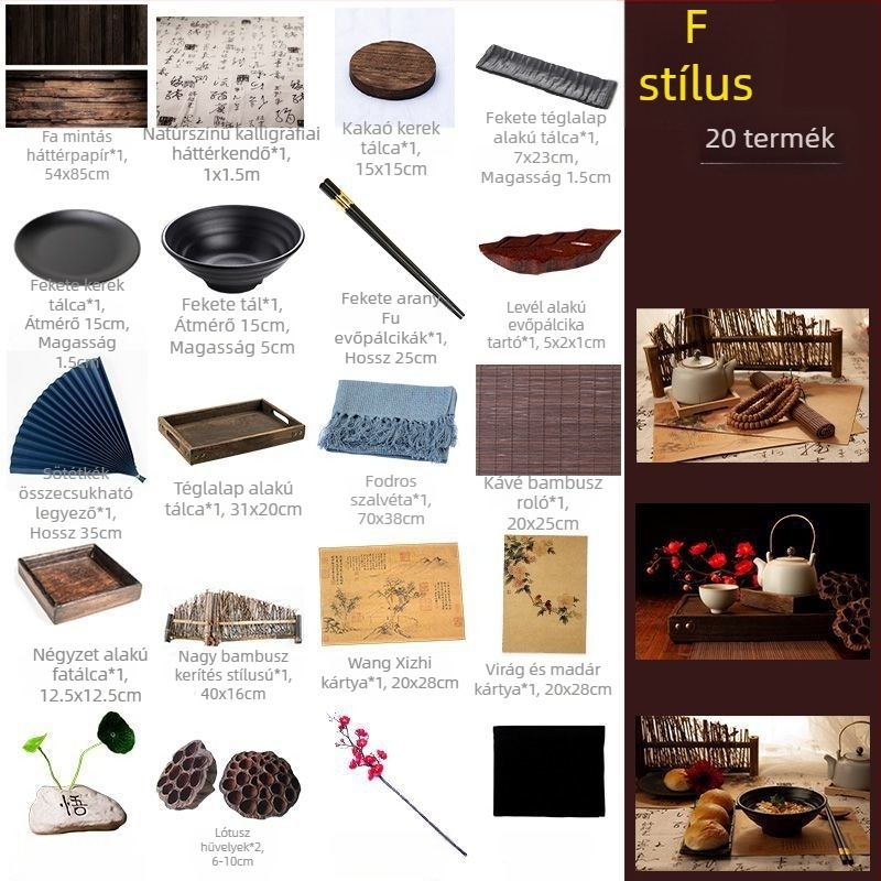 Kínai stílusú fotórekvizit-készlet, retro ételfotó hátterű textil és nassolnivalók fotózásához dekorációk