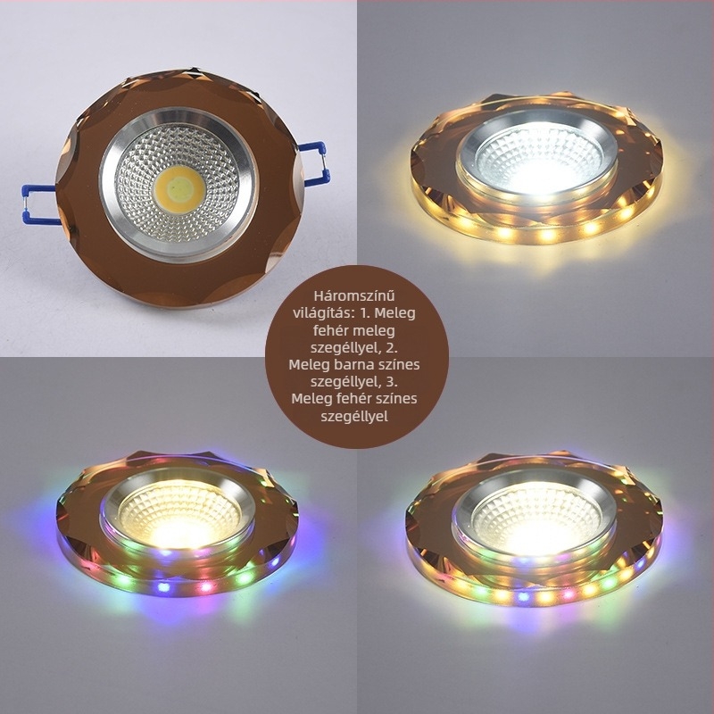 2026 kristály LED beépített spotlámpa 3W, mennyezetre szerelhető nappalira, színváltó, 6/7.5/8 cm