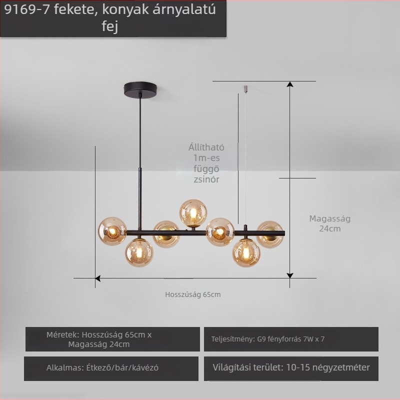 Designer étterem csillár, posztmodern minimalist, hosszú üveggolyó formájú lámpa, skandináv stílusban
