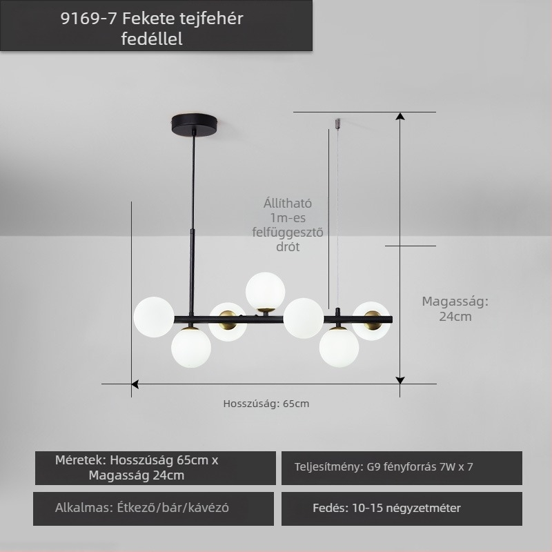 Designer étterem csillár, posztmodern minimalist, hosszú üveggolyó formájú lámpa, skandináv stílusban