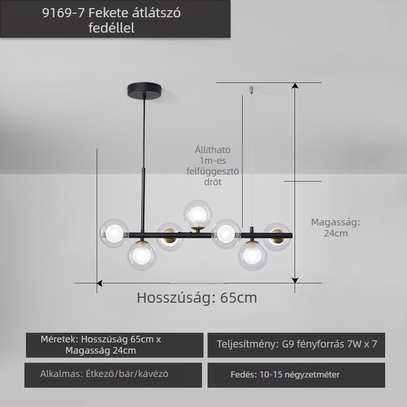 Designer étterem csillár, posztmodern minimalist, hosszú üveggolyó formájú lámpa, skandináv stílusban