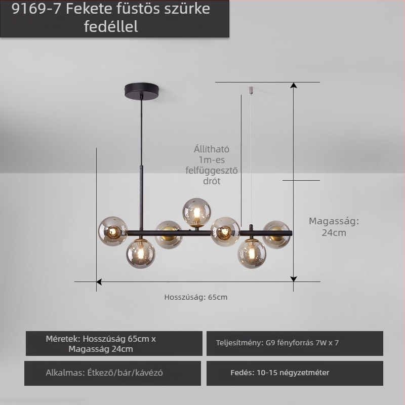 Designer étterem csillár, posztmodern minimalist, hosszú üveggolyó formájú lámpa, skandináv stílusban