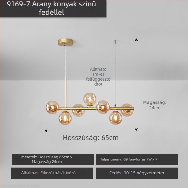 Designer étterem csillár, posztmodern minimalist, hosszú üveggolyó formájú lámpa, skandináv stílusban