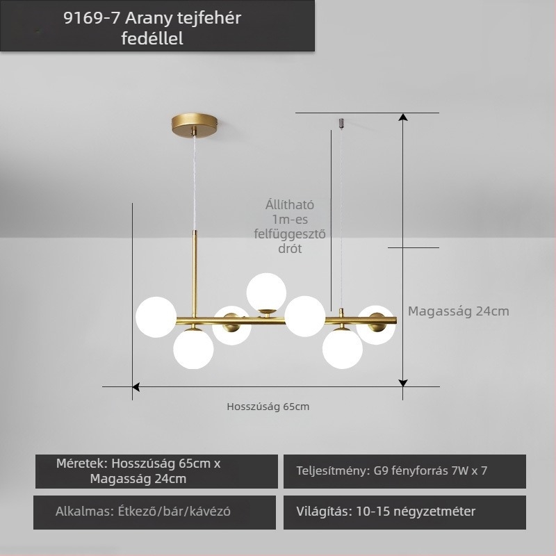 Designer étterem csillár, posztmodern minimalist, hosszú üveggolyó formájú lámpa, skandináv stílusban