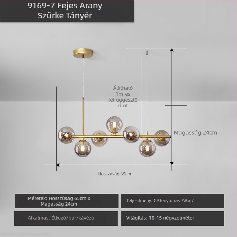 Designer étterem csillár, posztmodern minimalist, hosszú üveggolyó formájú lámpa, skandináv stílusban