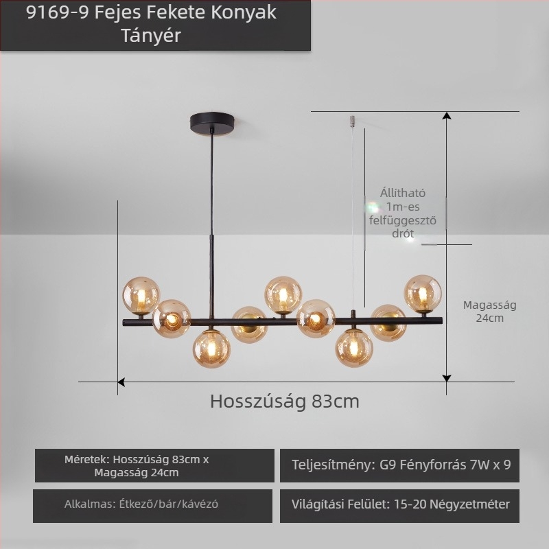 Designer étterem csillár, posztmodern minimalist, hosszú üveggolyó formájú lámpa, skandináv stílusban