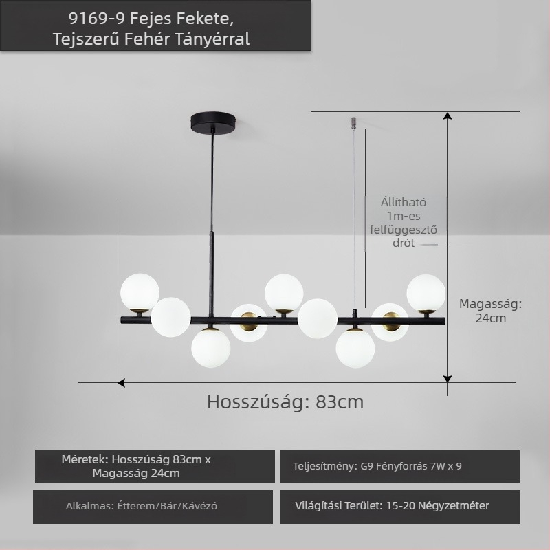 Designer étterem csillár, posztmodern minimalist, hosszú üveggolyó formájú lámpa, skandináv stílusban