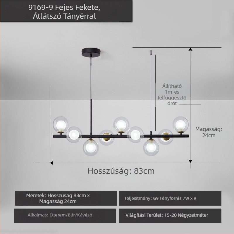 Designer étterem csillár, posztmodern minimalist, hosszú üveggolyó formájú lámpa, skandináv stílusban