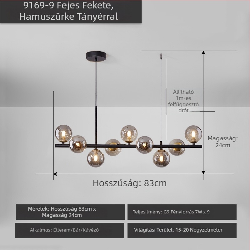 Designer étterem csillár, posztmodern minimalist, hosszú üveggolyó formájú lámpa, skandináv stílusban