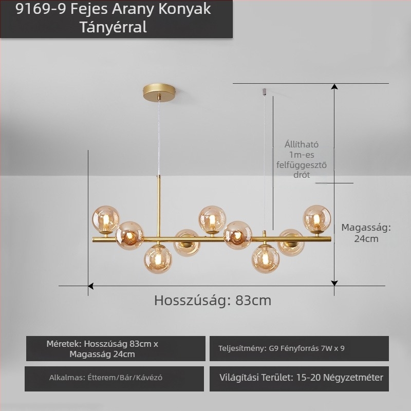 Designer étterem csillár, posztmodern minimalist, hosszú üveggolyó formájú lámpa, skandináv stílusban