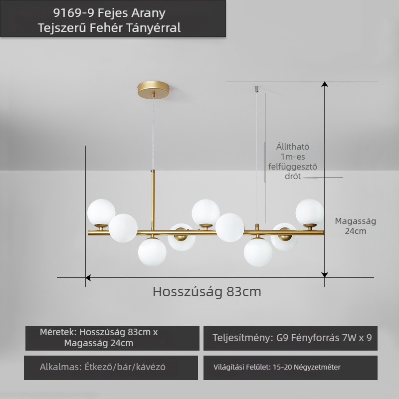 Designer étterem csillár, posztmodern minimalist, hosszú üveggolyó formájú lámpa, skandináv stílusban