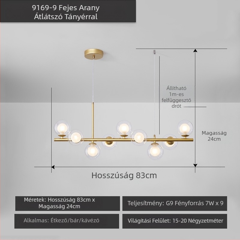 Designer étterem csillár, posztmodern minimalist, hosszú üveggolyó formájú lámpa, skandináv stílusban