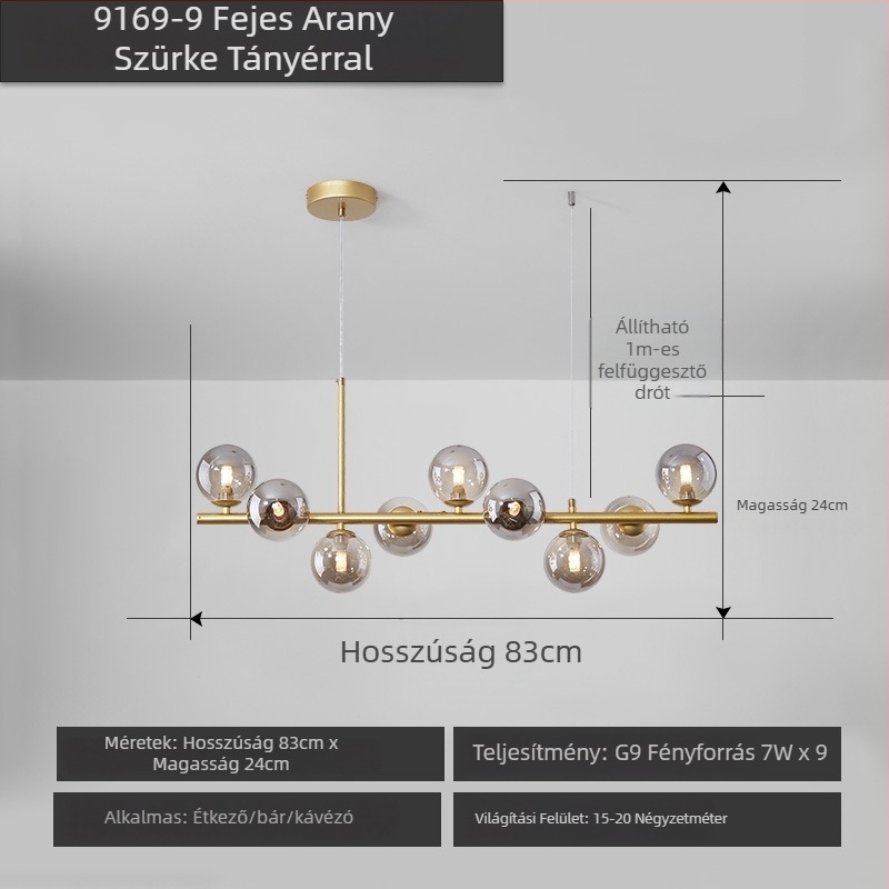 Designer étterem csillár, posztmodern minimalist, hosszú üveggolyó formájú lámpa, skandináv stílusban