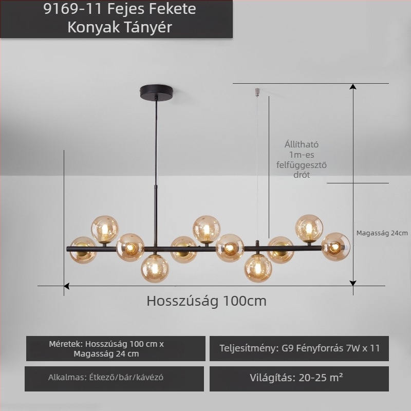 Designer étterem csillár, posztmodern minimalist, hosszú üveggolyó formájú lámpa, skandináv stílusban