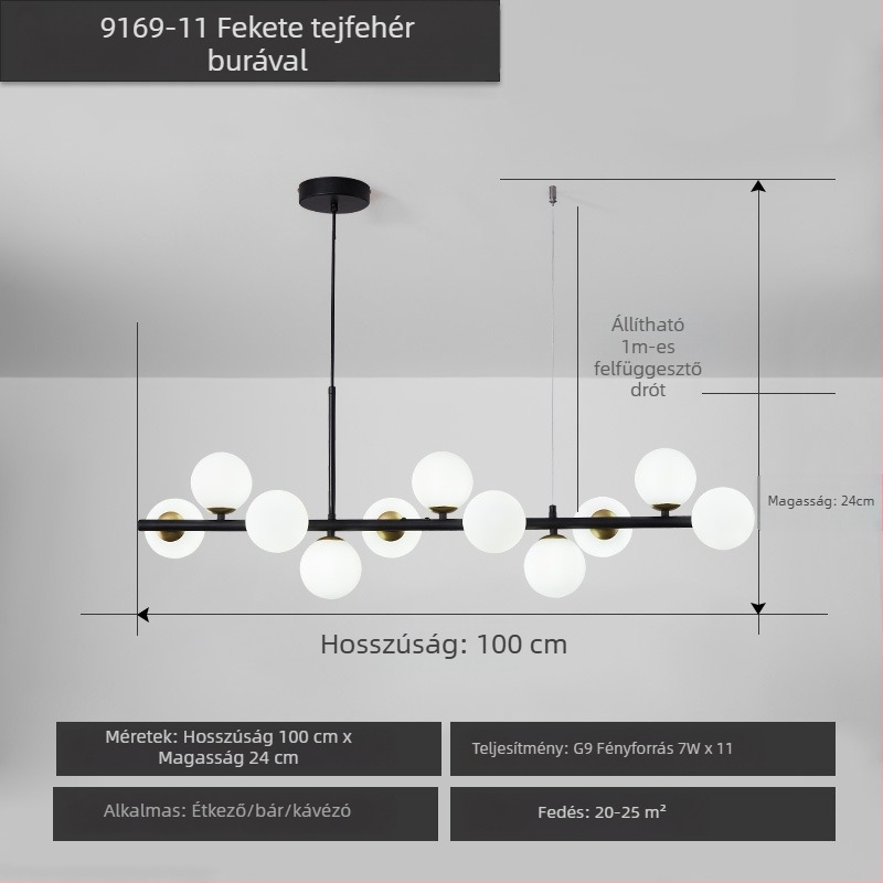 Designer étterem csillár, posztmodern minimalist, hosszú üveggolyó formájú lámpa, skandináv stílusban