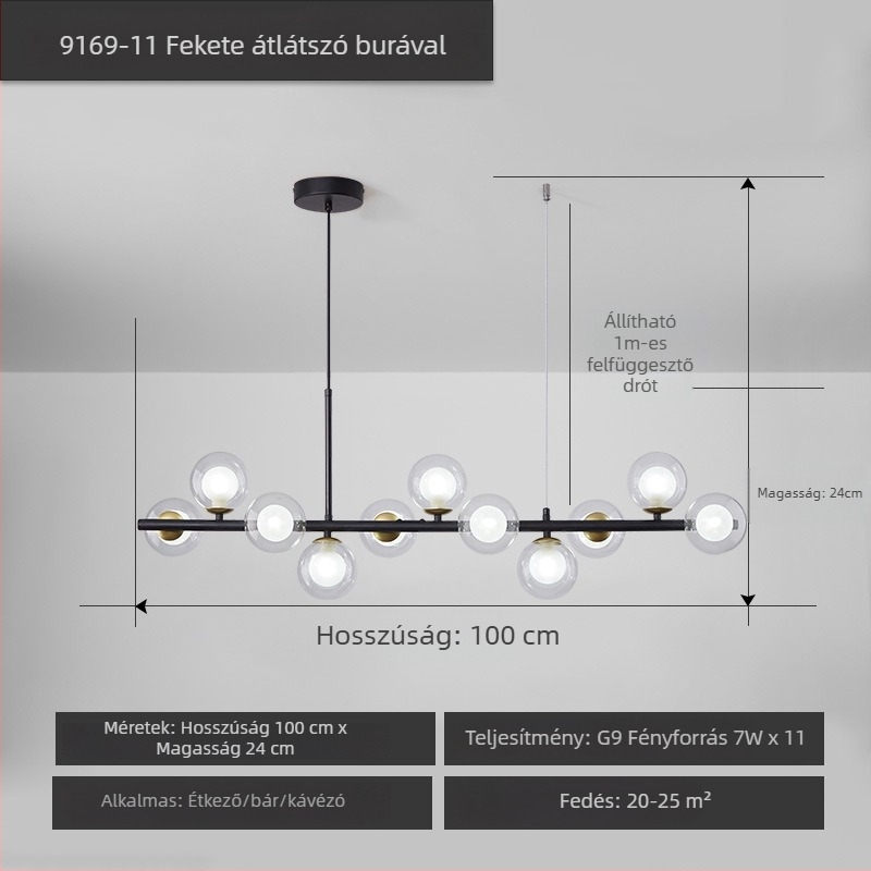 Designer étterem csillár, posztmodern minimalist, hosszú üveggolyó formájú lámpa, skandináv stílusban