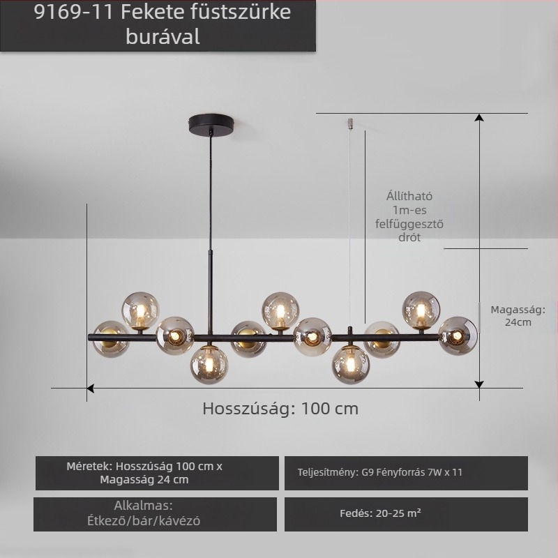 Designer étterem csillár, posztmodern minimalist, hosszú üveggolyó formájú lámpa, skandináv stílusban