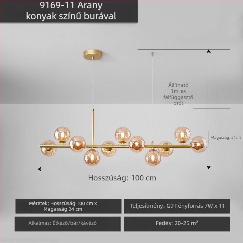 Designer étterem csillár, posztmodern minimalist, hosszú üveggolyó formájú lámpa, skandináv stílusban