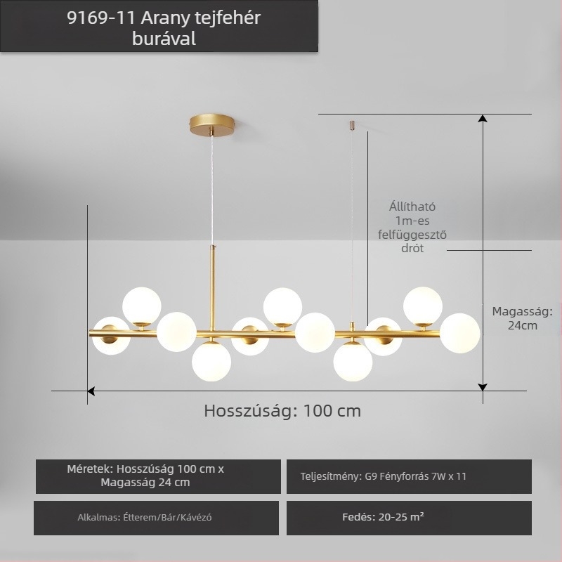 Designer étterem csillár, posztmodern minimalist, hosszú üveggolyó formájú lámpa, skandináv stílusban