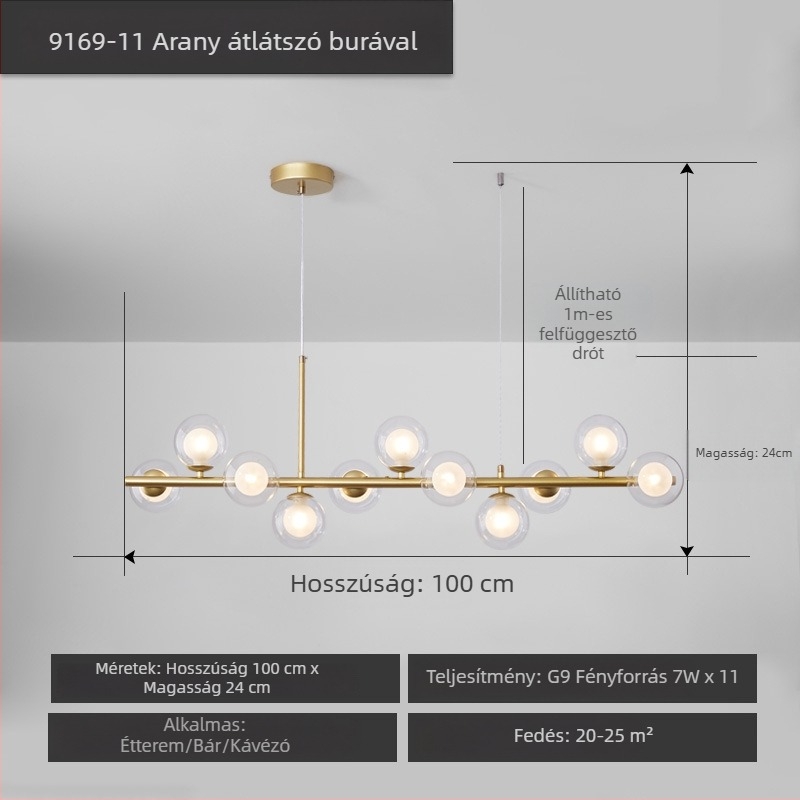 Designer étterem csillár, posztmodern minimalist, hosszú üveggolyó formájú lámpa, skandináv stílusban