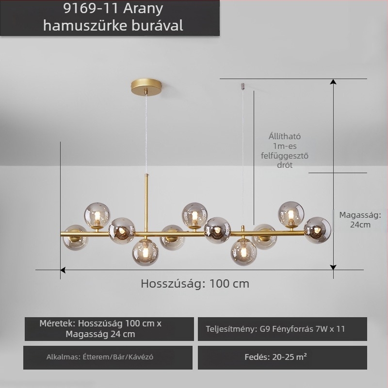 Designer étterem csillár, posztmodern minimalist, hosszú üveggolyó formájú lámpa, skandináv stílusban