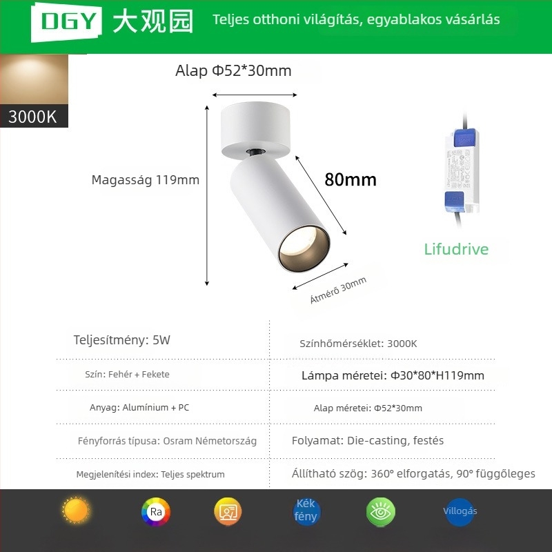 LED COB felületre szerelt spotlámpa, állítható downlight a háttérfalhoz és galériához, mennyezeti világítás 406L