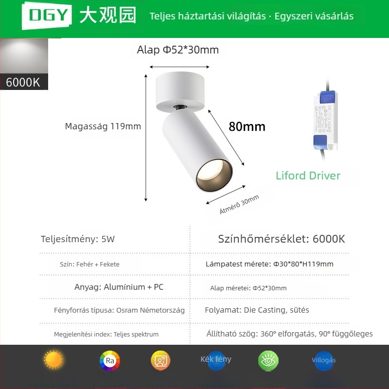 LED COB felületre szerelt spotlámpa, állítható downlight a háttérfalhoz és galériához, mennyezeti világítás 406L