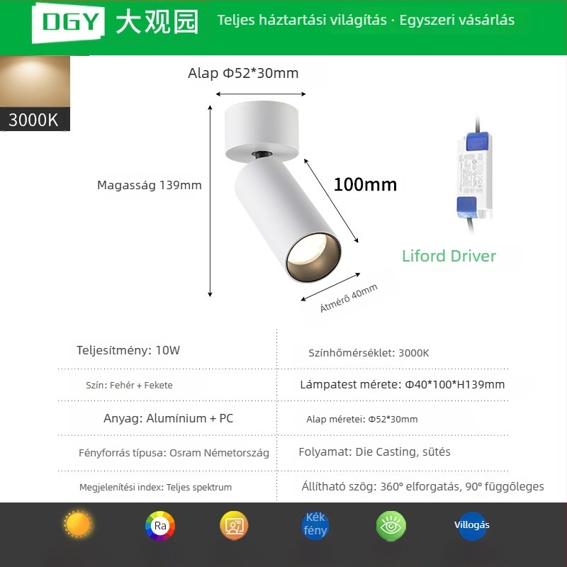 LED COB felületre szerelt spotlámpa, állítható downlight a háttérfalhoz és galériához, mennyezeti világítás 406L
