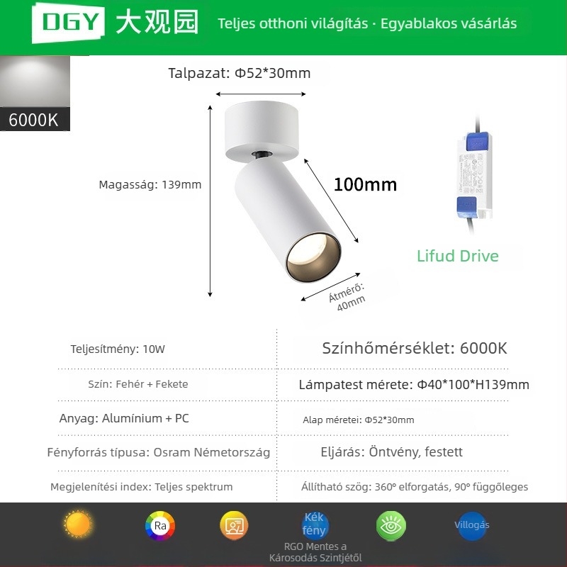 LED COB felületre szerelt spotlámpa, állítható downlight a háttérfalhoz és galériához, mennyezeti világítás 406L