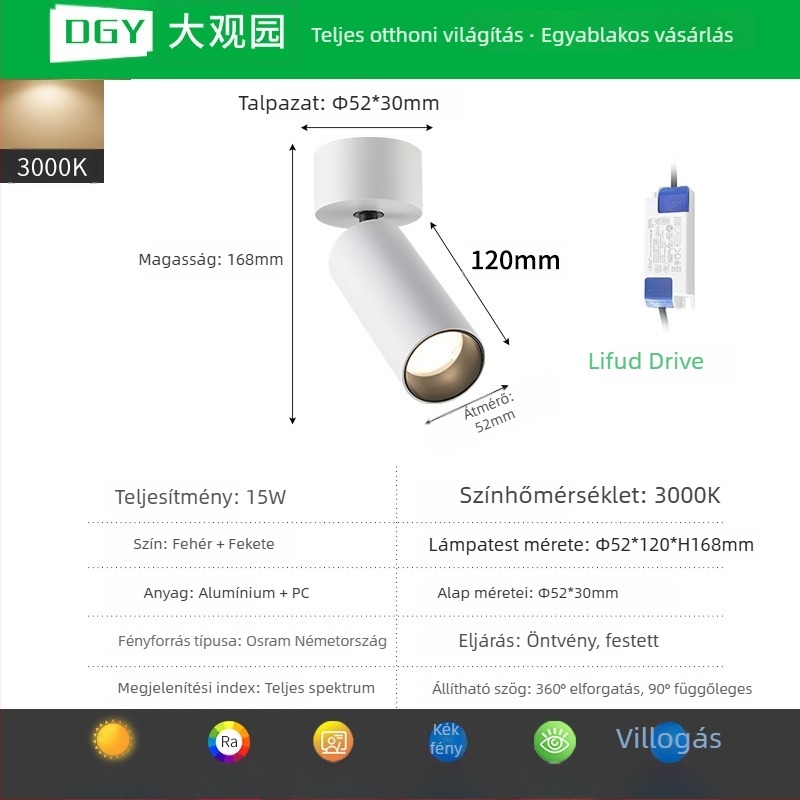 LED COB felületre szerelt spotlámpa, állítható downlight a háttérfalhoz és galériához, mennyezeti világítás 406L