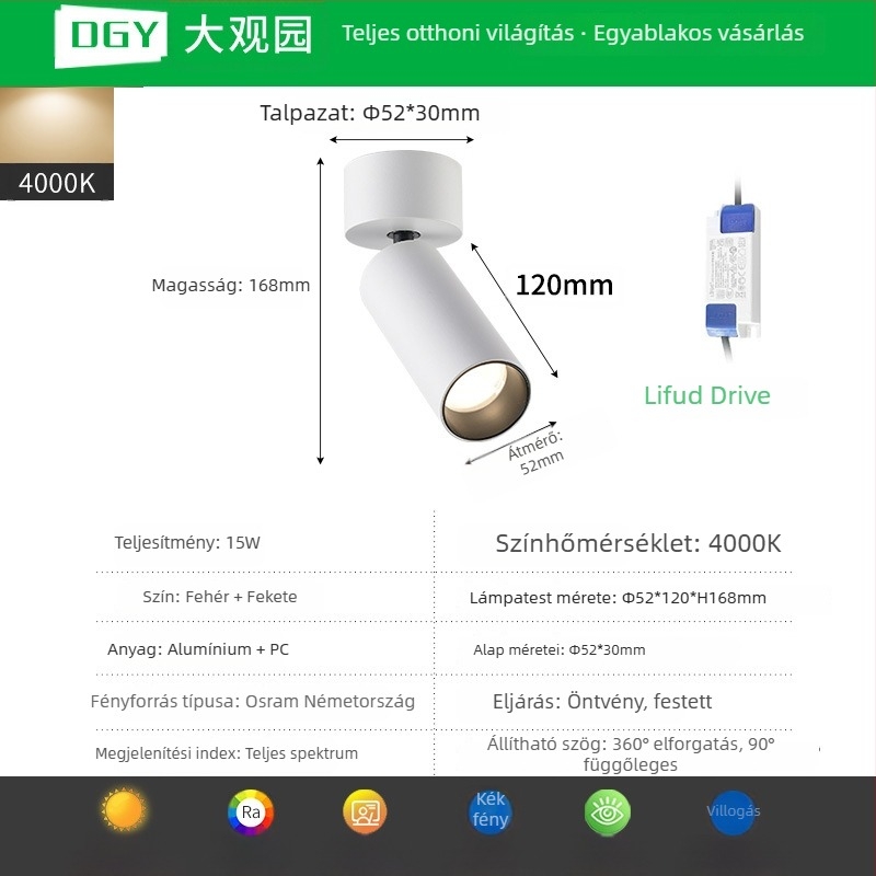 LED COB felületre szerelt spotlámpa, állítható downlight a háttérfalhoz és galériához, mennyezeti világítás 406L