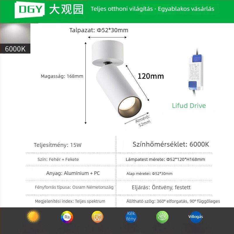 LED COB felületre szerelt spotlámpa, állítható downlight a háttérfalhoz és galériához, mennyezeti világítás 406L