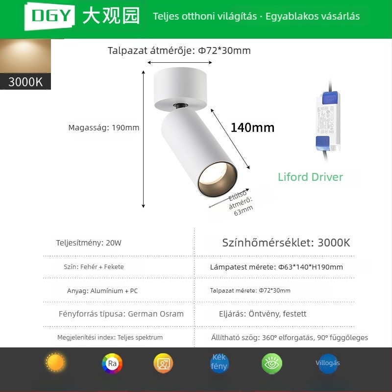 LED COB felületre szerelt spotlámpa, állítható downlight a háttérfalhoz és galériához, mennyezeti világítás 406L